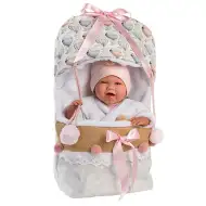 Llorens: Mimi 40cm velika jokajoča lutka deklice novorojenke v otroški nosilki