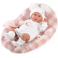 Llorens: Mimi Llorana 42 cm velika lutka novorojenke s karirasto posteljo