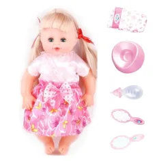 Lutka z lasmi v roza obleki z dodatki 35cm slika 2