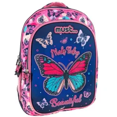 Modra: Nahrbtnik s potiskom metuljev, tri predale 32x18x43cm