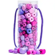 Pink komplet lesenih biserov v lončku