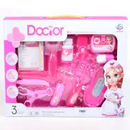 Pink zdravniški igralni komplet s škarjami, zdravniško kartoteko in dodatki