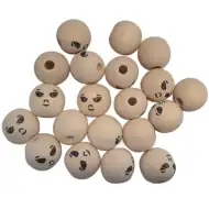 PlayBox: Lesene kroglice z različnimi obrazi, premer 22 mm, 20 kosov.