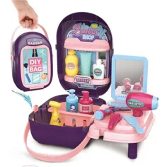Prenosni frizerski set s 25 kosi v vijolični torbici