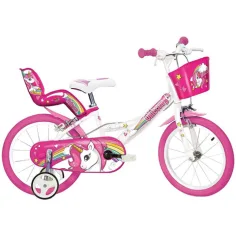 Roza-bela otroška kolo z enorogom velikosti 14 - Dino Bikes kolo