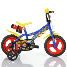 Sam, gasilec 12” otroška kolesa z nosilcem za bidon in stranskimi kolesi v modro-rumeni barvi – Dino Bikes kolo