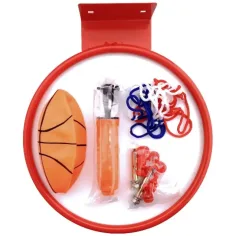 Set s kovinskim košarkarskim obročem premera 22 cm s pisano mrežo, žogo in tlačilko slika 2