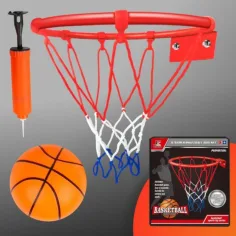 Set s kovinskim košarkarskim obročem premera 22 cm s pisano mrežo, žogo in tlačilko slika 4