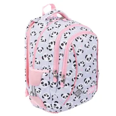 Šolska torba, nahrbtnik s tremi predelki St.Right Grey Panda roza-sive barve z motivom pande 39x27x1 slika 2