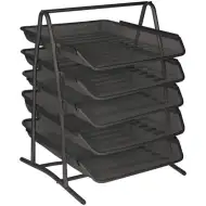 Spirit: 5-nadstropno zložljivo pisarniško stojalo iz kovinske mreže, črne barve