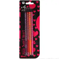 Spirit: Črni trikotni HB grafitni svinčnik z motivom srčka, z radirko 4-delni komplet