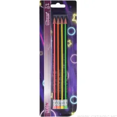 Spirit: Trikotna HB neon svinčnik z radirko 4-delni set