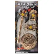 Srednjeveška sekira s ščitom in ščitnikom za roke 4-delni komplet