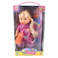 Svetlolasa lutka s stekleničko za dojenje, dodatki in zvokom