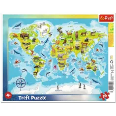 Svetovni zemljevid z živalmi 25 delni okvirni puzzle - Trefl slika 1