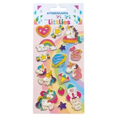 The Littlies: Unikornasti 3D puhasti nalepkasti set 10x22cm na listu
