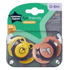 Tommee Tippee: FunFriends set ortodontskih dude 2 kosa v več različicah (0–6 mesecev)