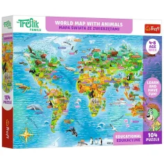 Treflik Svetovni zemljevid z živalmi izobraževalni 104-delni puzzle - Trefl