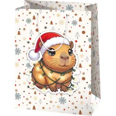 Velika darilna torba z motivom hrčka s božičnim klobukom 33x15x44,5cm
