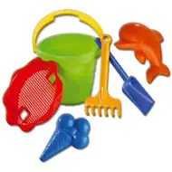 Veliki 6-delni komplet za peskovnik, z valovitim vedrom - D-Toys