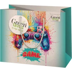 Zelena trava Gamer vzor premium srednja darilna torba 18x10x23cm slika 1