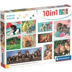 Živalski prijatelji 10v1 super color puzzle - Clementoni
