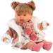 Llorens: Alexandra, 42 cm velika jočeča lutka z dudo v oblačilu z živalskim motivom