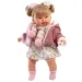 Llorens: Jokajoča dojenčka Alexandra, visoka 42 cm, s cucljem, v roza pleteni jakni in cvetličnem krilu.