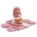 Llorens: Mimi 42 cm jokajoča dojenček z roza spalno vrečo z medvedjimi ušesi