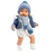 Llorens: Sasha 38 cm jokajoča punčka s cucljem v modrem plašču z resasto ruto