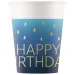 Modri papirnati kozarci z napisom "Happy Birthday", set 8 kosov, 200 ml