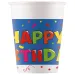 Modro-bela papirnata skodelica z napisom "Happy Birthday", komplet 8 kosov, 200 ml
