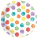 Papirnati krožniki z barvnimi pikami na belem ozadju, komplet 8 kosov.