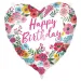 Rojstnodarski folija balon – z napisom „Happy Birthday”, v obliki srca, z rožnatim vzorcem, 46 cm