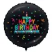 Rojstnodarski folija balon – z napisom "Happy Birthday", s torto in konfeti, na črni podlagi, 46 cm
