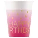 Roza papirnati kozarci z napisom "Happy Birthday" za rojstni dan, komplet 8 kosov, 200 ml
