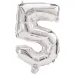 Številni folijski baloni v srebrni barvi – številka 5, 86 cm