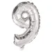 Številni folijski baloni v srebrni barvi – številka 9, 86 cm