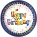 Vesele modro-beli papirnati krožniki z napisom "Happy Birthday", set 8 kosov