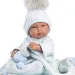 Llorens: Tino 43 cm velika lutka novorojenčka z modro otroško odejo, dudo in 3 različnimi oblekami
