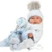 Llorens: Tino 43 cm velika lutka novorojenčka z modro otroško odejo, dudo in 3 različnimi oblekami